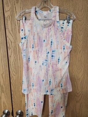 Old Navy Tie-Dye Ribbed Tank & Leggings Set — Pastel Pink, Lavender & Blue